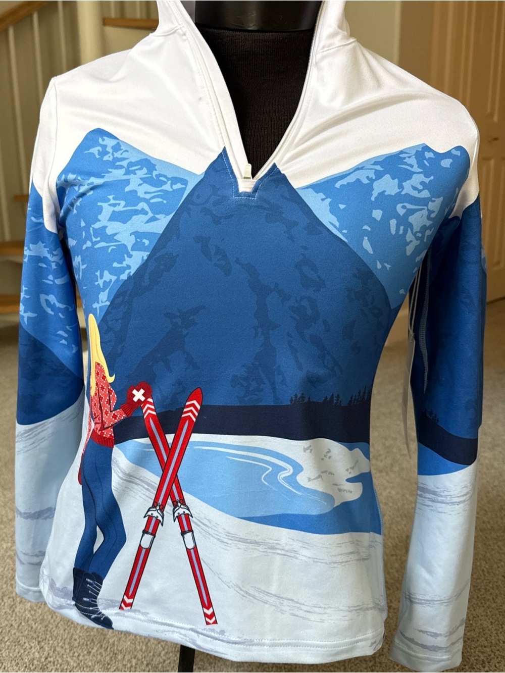 NWT Krimson Klover Blue Ski-Graphic Zip-Up Women’s Sweater size small